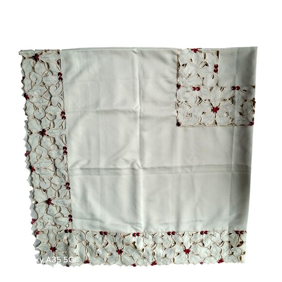 Embroidered Square Tablecloth With Floral Design Cutout - Picture 1 of 1